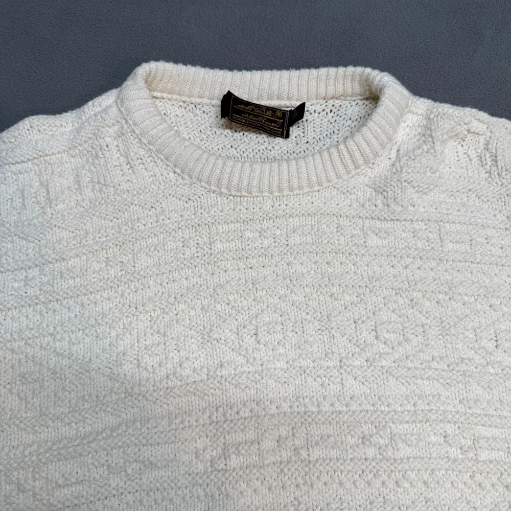 Vintage Fisherman Eddie Bauer Sweater Textured Knit Pullover XL Cream Off White